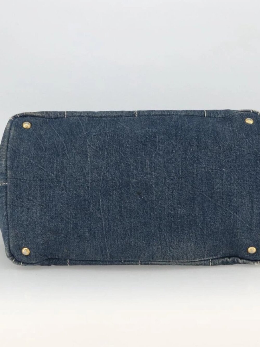 PRADA Canapa GM Hand Bag Denim Blue Gold Auth 173937 - Picture 6 of 16